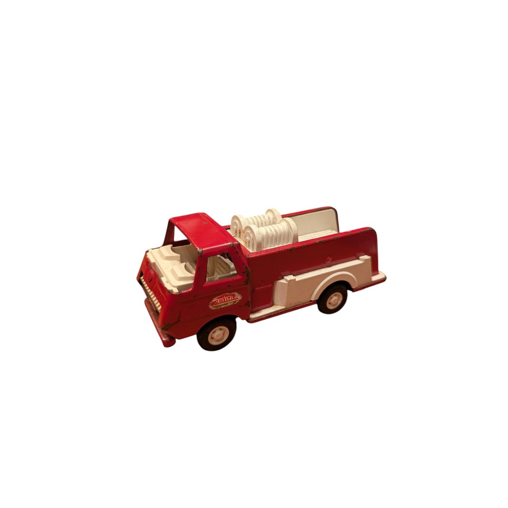 Vintage Tonka Fire Truck Pressed Steel Red White Pumper Miniature Toy